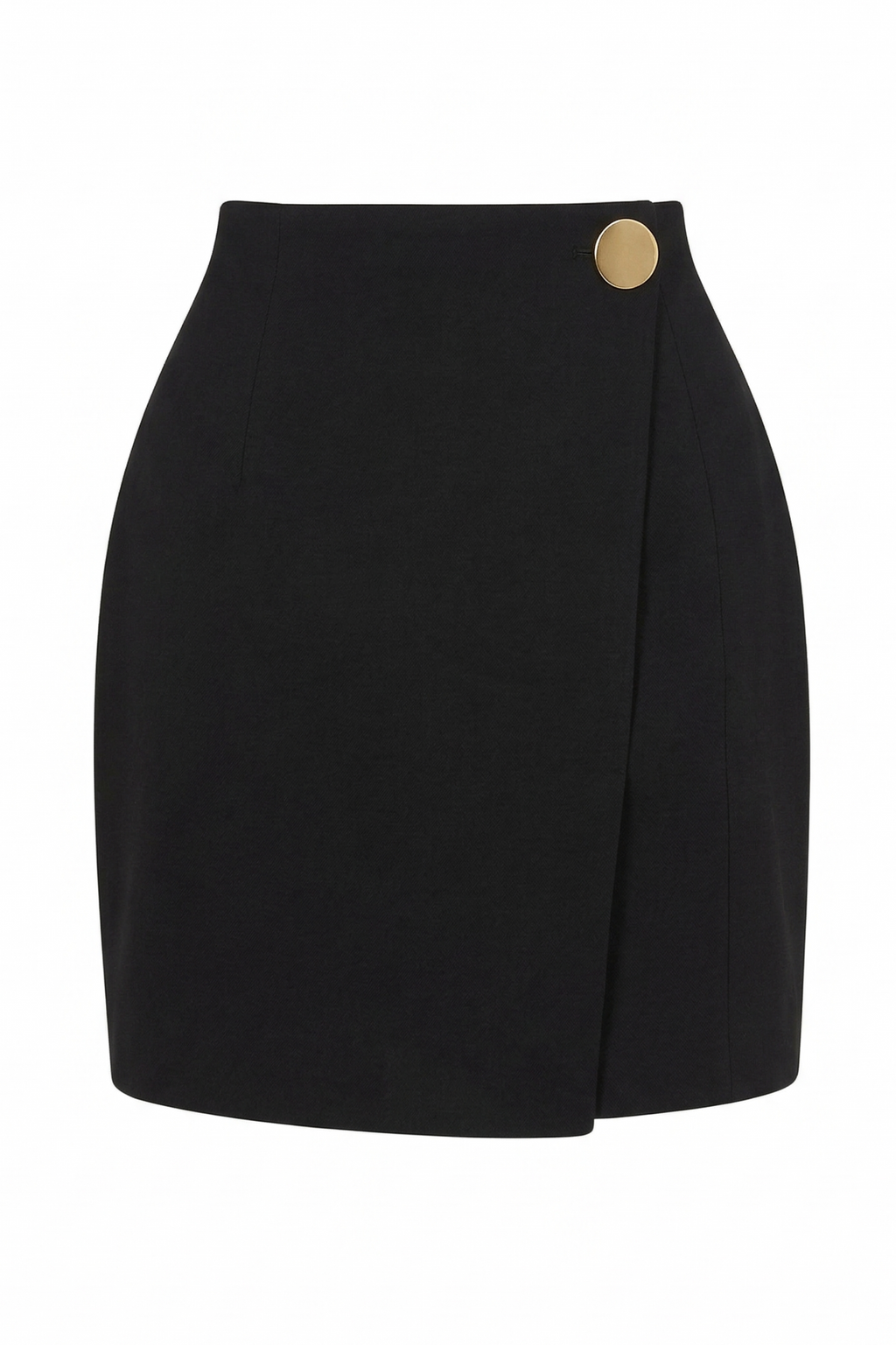 Black skirt with a gold button on a white background