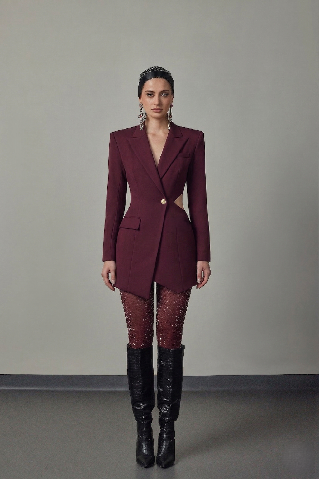 Crimson Rift Sculpted Blazer Dress