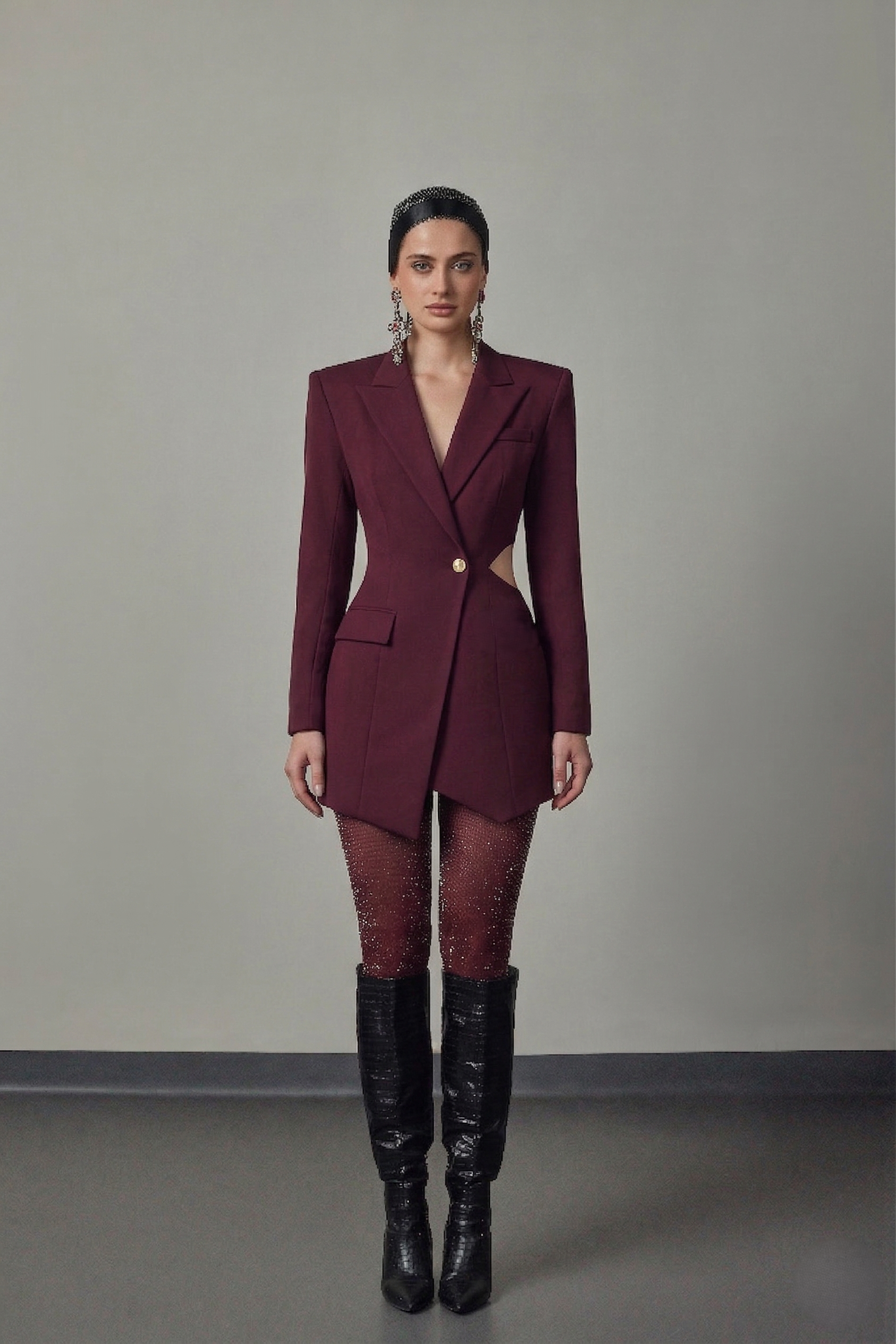 Crimson Rift Sculpted Blazer Dress
